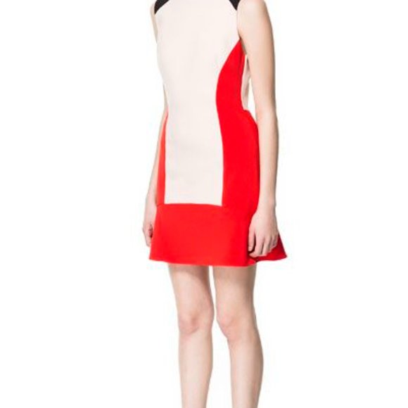 Gorgeous Zara colourblock mini dress orange cream black size S flattering - Picture 4 of 6